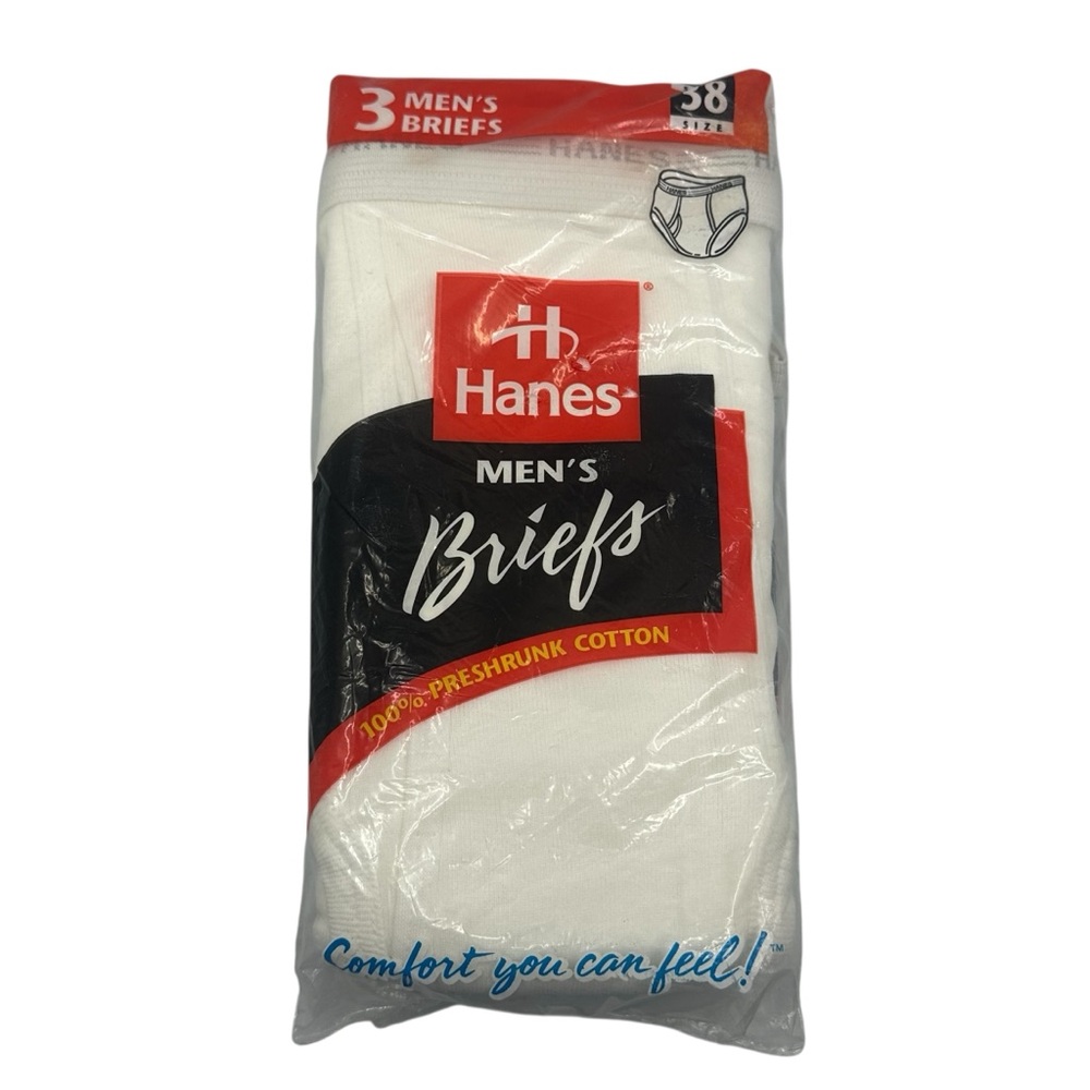 Hanes Mens 38 Briefs Underwear Vintage Sealed Cotton 90s Tighty Whitey Deadstock